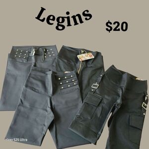 Stylish Black Leggings with Buckle and Stud Details